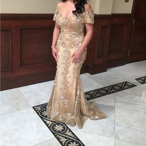 Elegant Gold Off-Shoulder Evening Gown